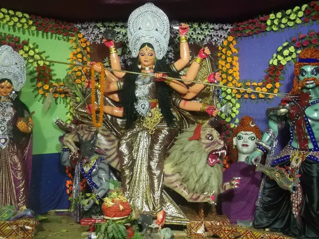 Beautiful Devi murti at Bhagwat Katha event